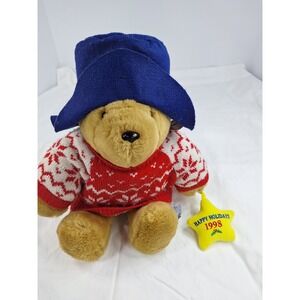 Vintage Paddington Bear Plush 1998 Happy Holidays Snowflake Sweater Eden Toys
